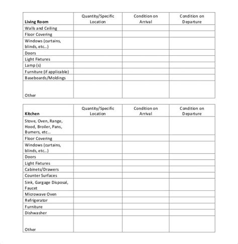 inventory checklist templates   word format