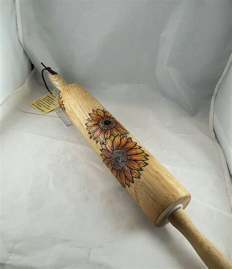 Sunflowers Wood Burned Rolling Pin Pyrography Wood Burn Art Etsy