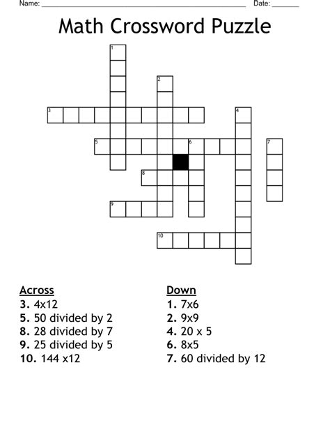 Algebra Crossword Puzzle Worksheet