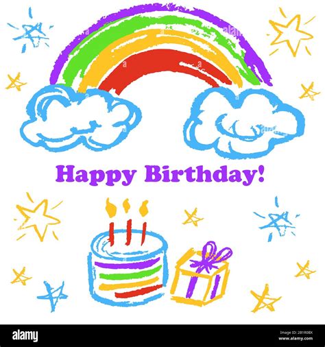 Children's drawings. Greeting card, flyer, banner. Happy Birthday ...