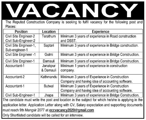 Civil Site Engineer Job Vacancy In Nepal Reputed Construction Company