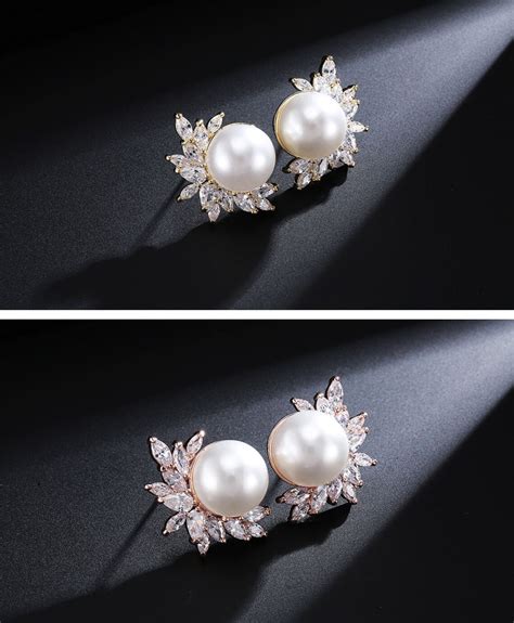 Bridal Crystal Pearl Stud Earrings Crystal Wedding Earrings Etsy