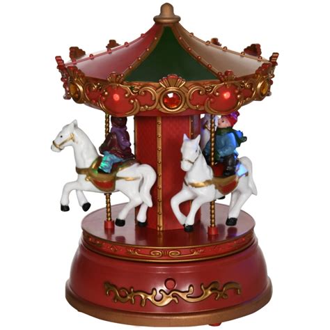 Homcom Carousel Music Box With Led Light Figurine 3 Horse Musical