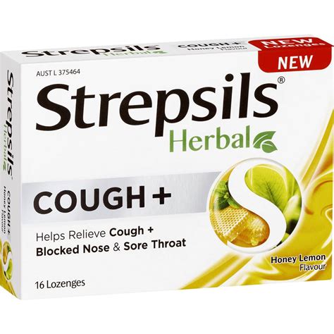 Strepsils Herbal Cough Blocked Nose Sore Throat Lozenges Honey Lemon 16