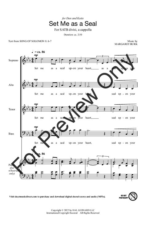 Set Me As A Seal Satb Divisi By Margaret B Jw Pepper Sheet Music