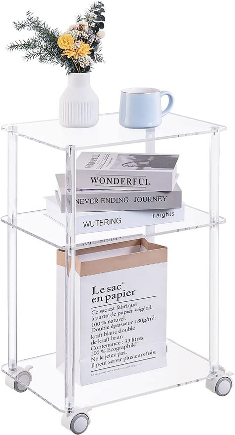 Amazon Tonchean Acrylic Clear Side Tables With 4 Wheels Movable