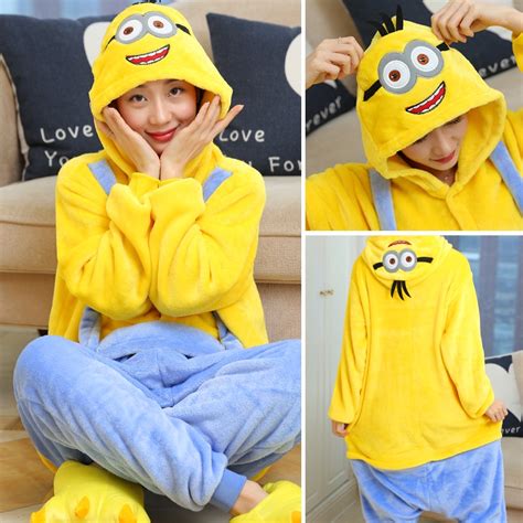 Unisex Kigurumi Minion Stitch Panda Pikachu Totoro Cartoon Flannel