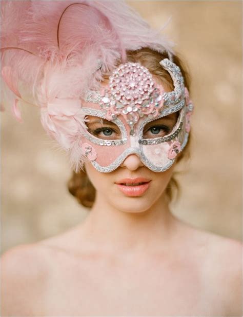 Pink Colored Bridal Masquerade Mask With The Feather 2051892 Weddbook