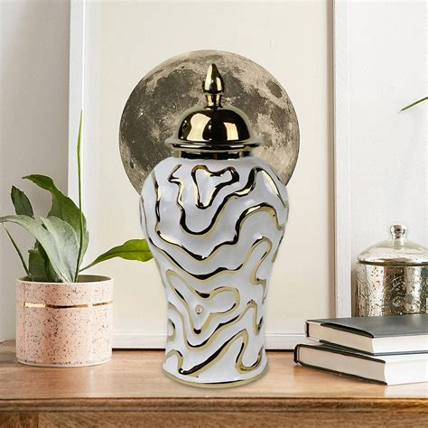 LOVIVER Ceramic Vase Porcelain Ginger Jar With Lid Table Centerpiece