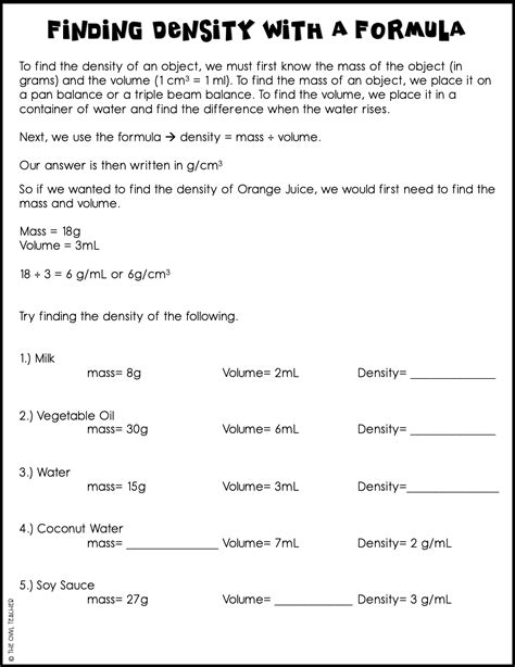 Understanding Density Craftivity The Owl Teacher