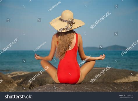 Rear View Sexy Woman Red Bikini Stock Photo Edit Now