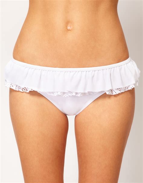 Asos Asos Crochet Ruffle Skirted Bikini Pant In White Lyst