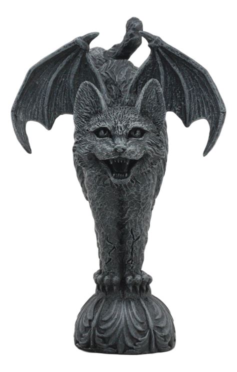 Gifts & Decor Ebros Bizarre Gothic Eureka Bat Winged Cat Gargoyle Statue 7" Tall Stoic Feline ...