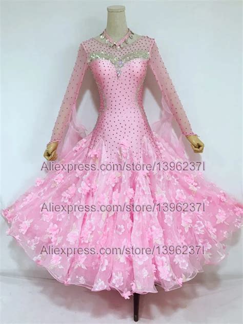 Pink Color Ballroom Competition Dance Dress Women High Quality Custom