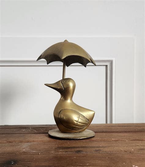 Vintage Brass Duck With Umbrella Brass Bird Animal Brass Decor