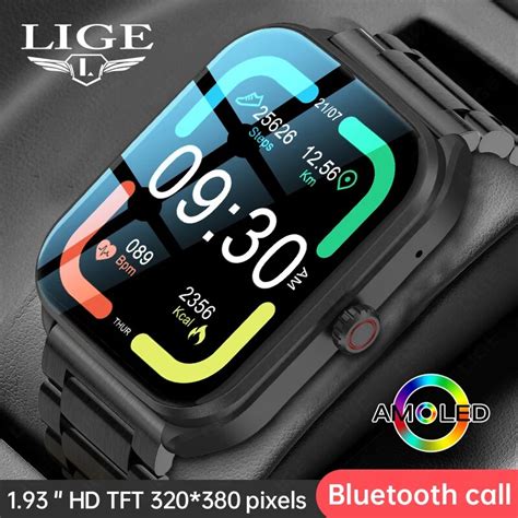 LIGE AMOLED Sports Rel Gio Inteligente Para Homens Chamada Bluetooth