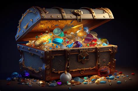 Treasure Chest Overflowing With Gemstones Gold Coins And Other Riches