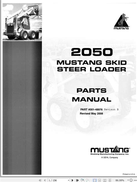 Mustang Skid Steer Loader 2050 Parts Manual 001 48976b