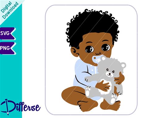 Cute Black Baby Boy With Teddy Bear SVG Cut File PNG Etsy