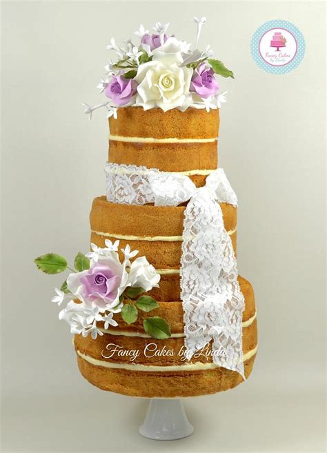 Vintage Naked Wedding Cake With Sugar Flowers Decorated CakesDecor