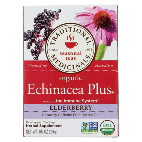 Traditional Medicinals Organic Echinacea Elder Herbal Tea 16 Tea Bags