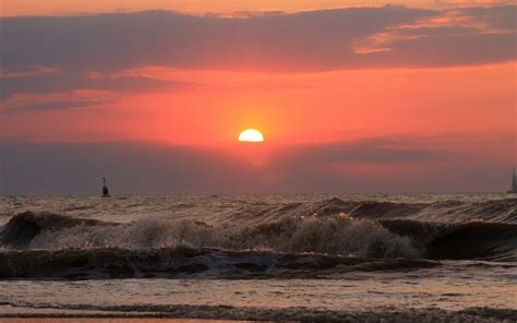 ocean, Shore, Sunset, Waves