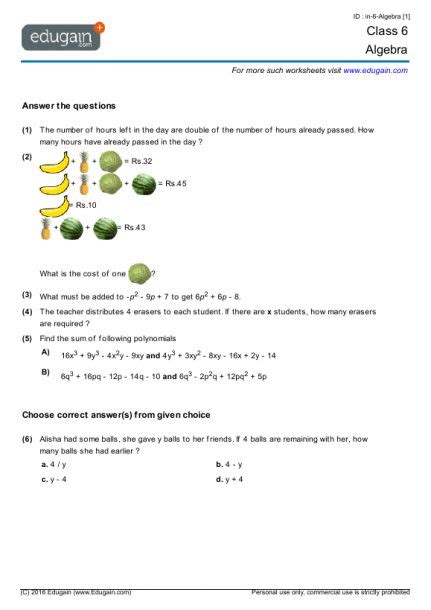 Algebraic Mastery 6th Grade Algebra Worksheets Style Worksheets Sixth Grade Algebra Worksheets