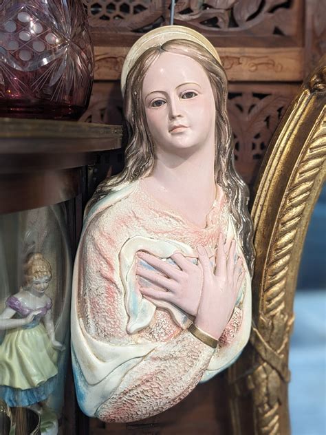 Vintage Virgin Mary Madonna Plaster Statue Bust Plaster Polychrome Religious Statue Etsy