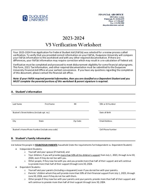 Fillable Online V5 Verification Worksheet 20232024 Fax Email Print Pdffiller