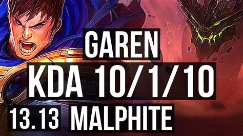 GAREN Vs MALPHITE TOP 10 1 10 500 Games Legendary EUW Master