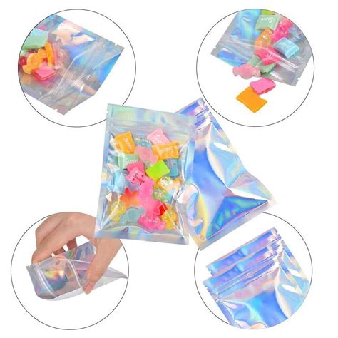 Pcs Holographic Mylar Foil Bags Smell Proof Resealable Zip Lock