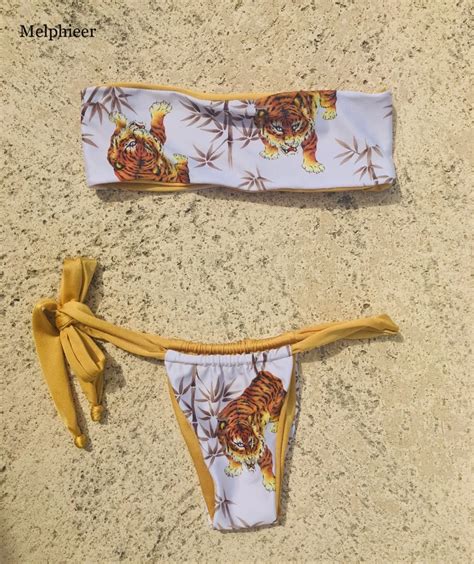 Tiger Print Bikini 2018 Strapless Bandage Swimsuit Sexy Bandeau Swimwear Women Bikinis Biquini