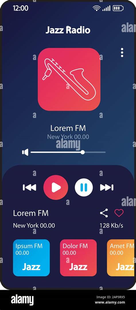 Jazz Radio Smartphone Interface Vector Template Mobile Music Player