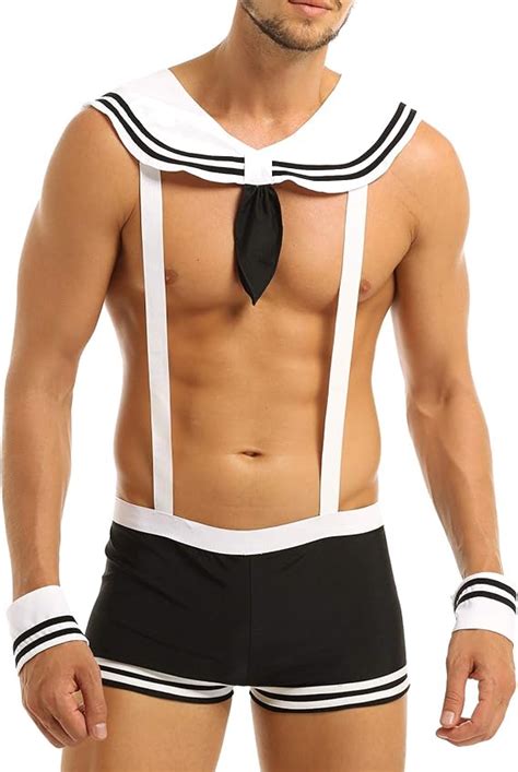 Yizyif Men S Lingerie Set Sailor Uniform Boxer Briefs Suspender Underwear With Collar And Cuffs