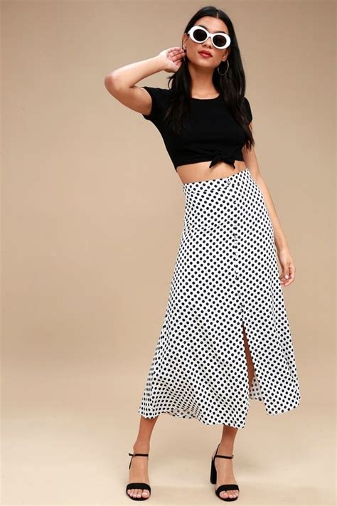 Dot To Trot Black And White Polka Dot Midi Skirt Midi Skirt Polka Dot Midi Skirt Skirts