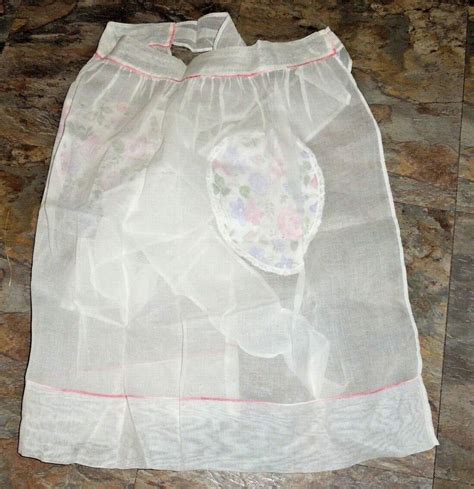 Vintage Handmade Hostess Half Apron Sheer White W Heart Shaped Floral