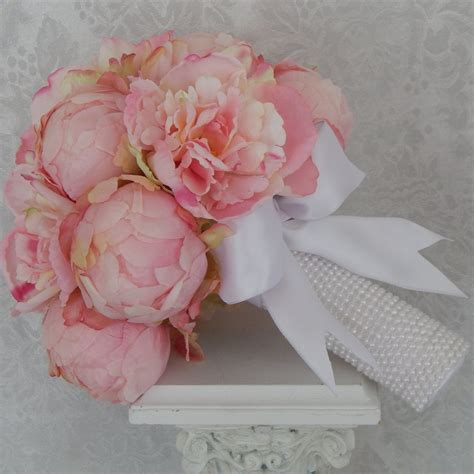 Blush Pink Peony Bouquet With Pearl Handle Peony Wedding