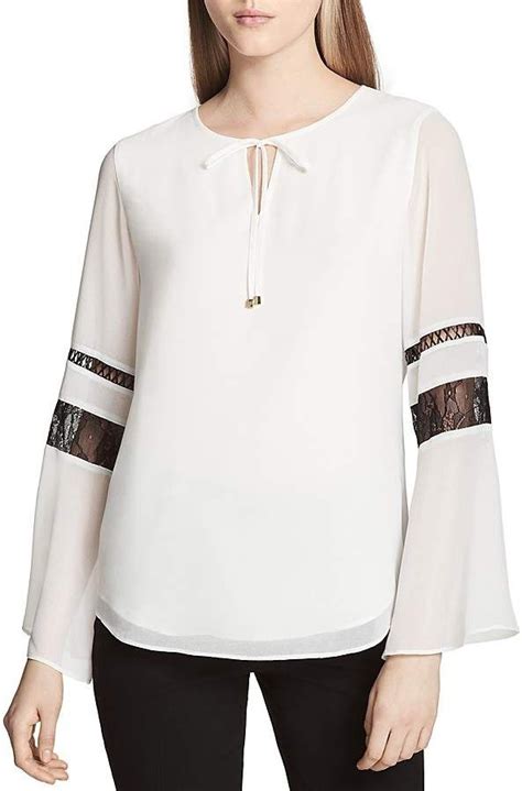 Calvin Klein Lace Inset Peasant Blouse Women Bloomingdale S Lace