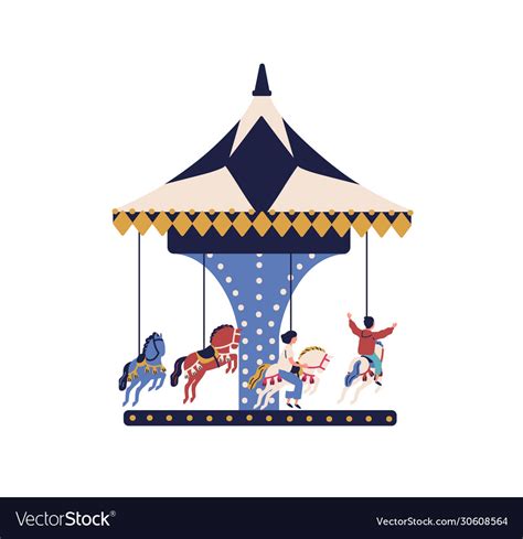 Happy Cartoon Children Ride On Carousel Horse Vector Image