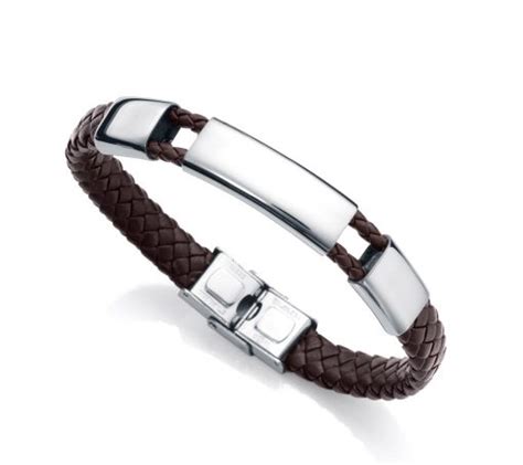 Pulsera hombre piel trenzada marrón