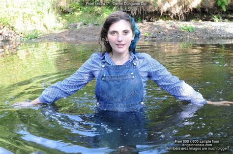 Denim Dungaree Dip Maude Goes For A Swim In The River In Her Overalls