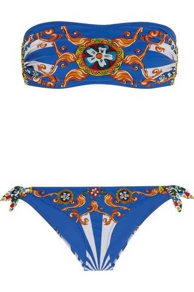 Dolce And Gabbana Carretto Printed Bandeau Bikini Modesens