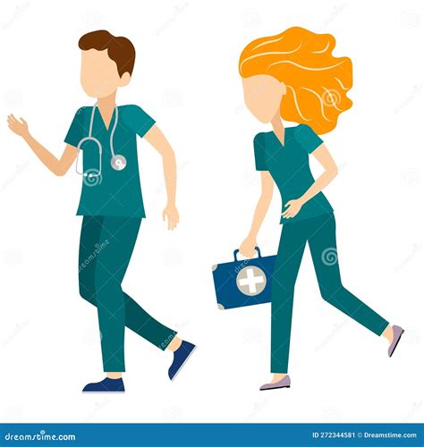 Man And Woman Nurse Running To Save A Lifea Doctor With A First Aid