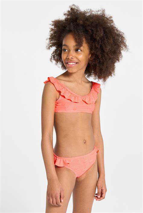 Pfirsichfarbener Bikini Mit Volants F R M Dchen Oka Di Oba Bi