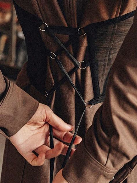 Pc Mesh Panel Chain Detail Bustier Waist Cincher With Fishbone Steel Boned For Sexy Lingerie