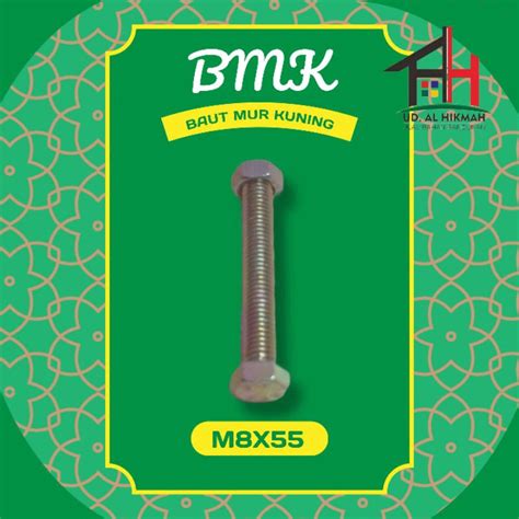 Jual PAKET 10 SET BAUT MUR HEX KUNING M8 X 55 BMK M8X55 KUNCI 10 MM