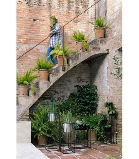 Support pots plantes étagé en métal noir 33 5x29x100cm