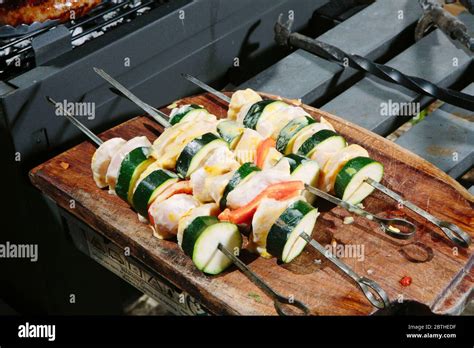 Bbq Chicken Kebab Skewers Stock Photo Alamy