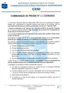 RDC Présidentielle 2023 La CENI publie les conditions d éligibilité