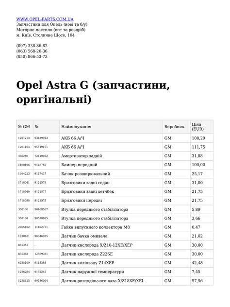 Opel Parts - Com.ua Autoparts | PDF